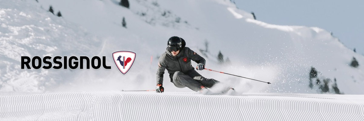 Man skiing a groomed run on Aspen Mountain on Rossignol skis