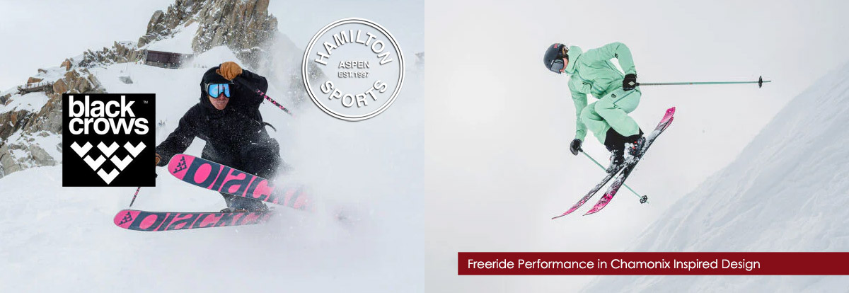 Black-crows-skis-Aspen Male and femail skier on Black Crows skis in Aspen, Colorado