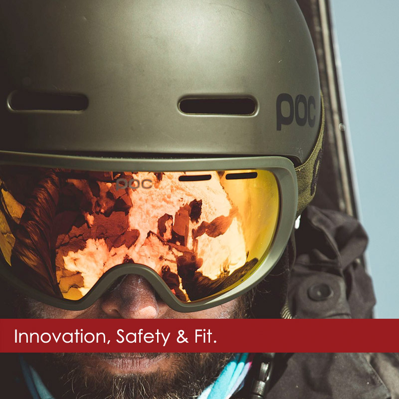 Man wearing new ski helmet and goggles