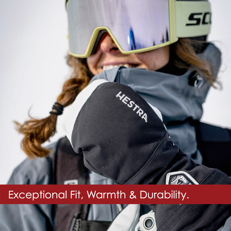 Woman wearing Hestra ski gloves bought at Hamilton Sports Aspen ski shop