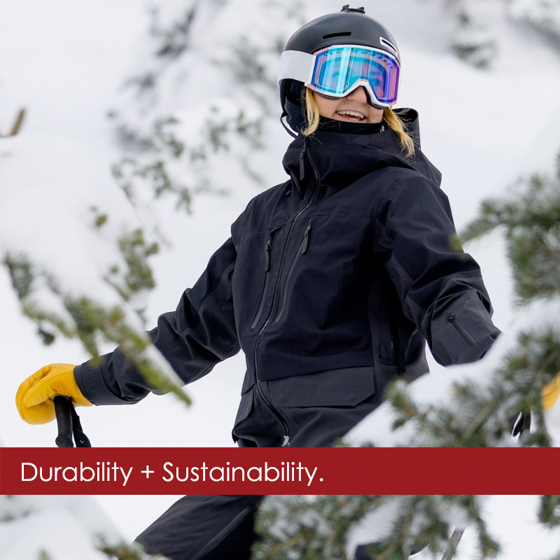 Woman wearing a black Stio ski jacket on Aspen ski area