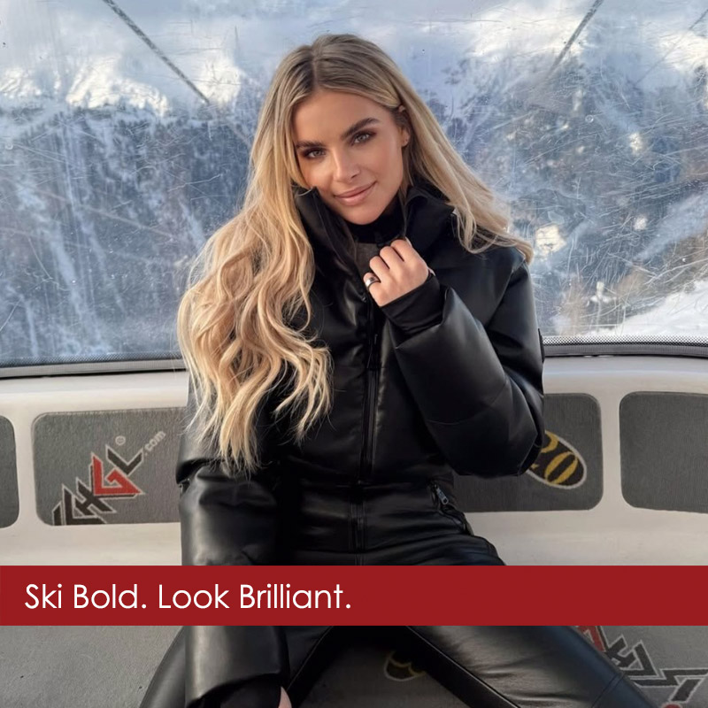 Woman wearing Nikkie skiwear on the gondola in Aspen