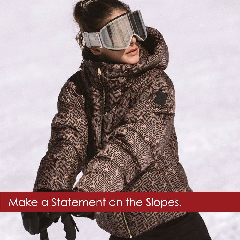 woman wearing Nikkie skiwear on the ski slopes