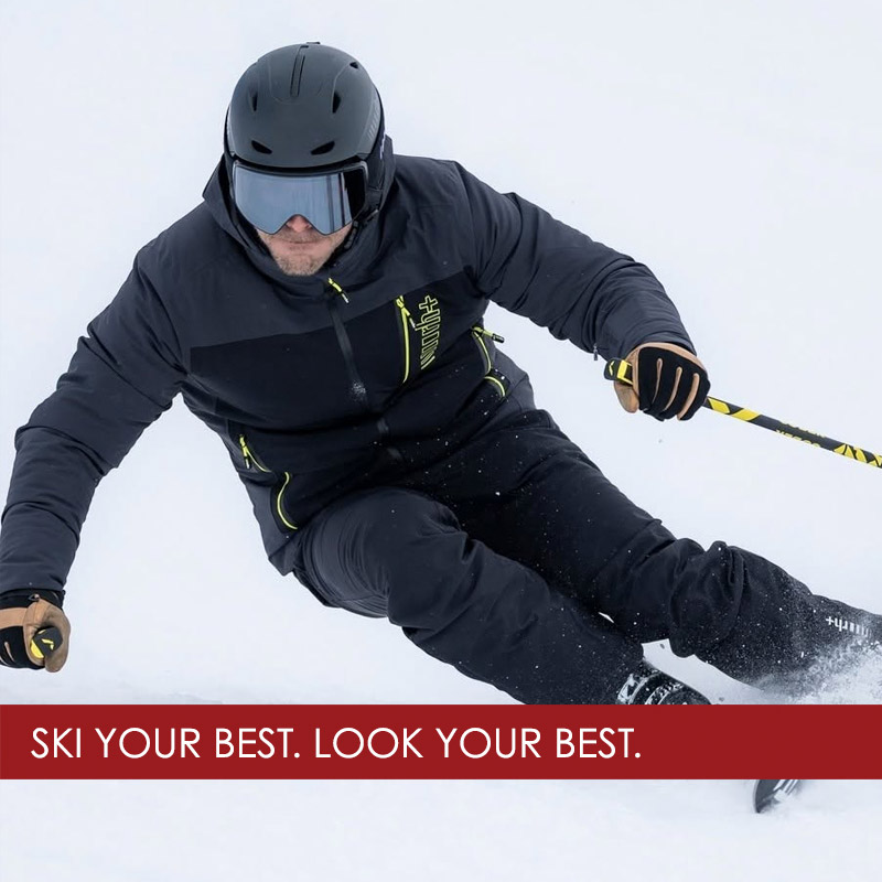 man skiing wearing RH+ ski apparel